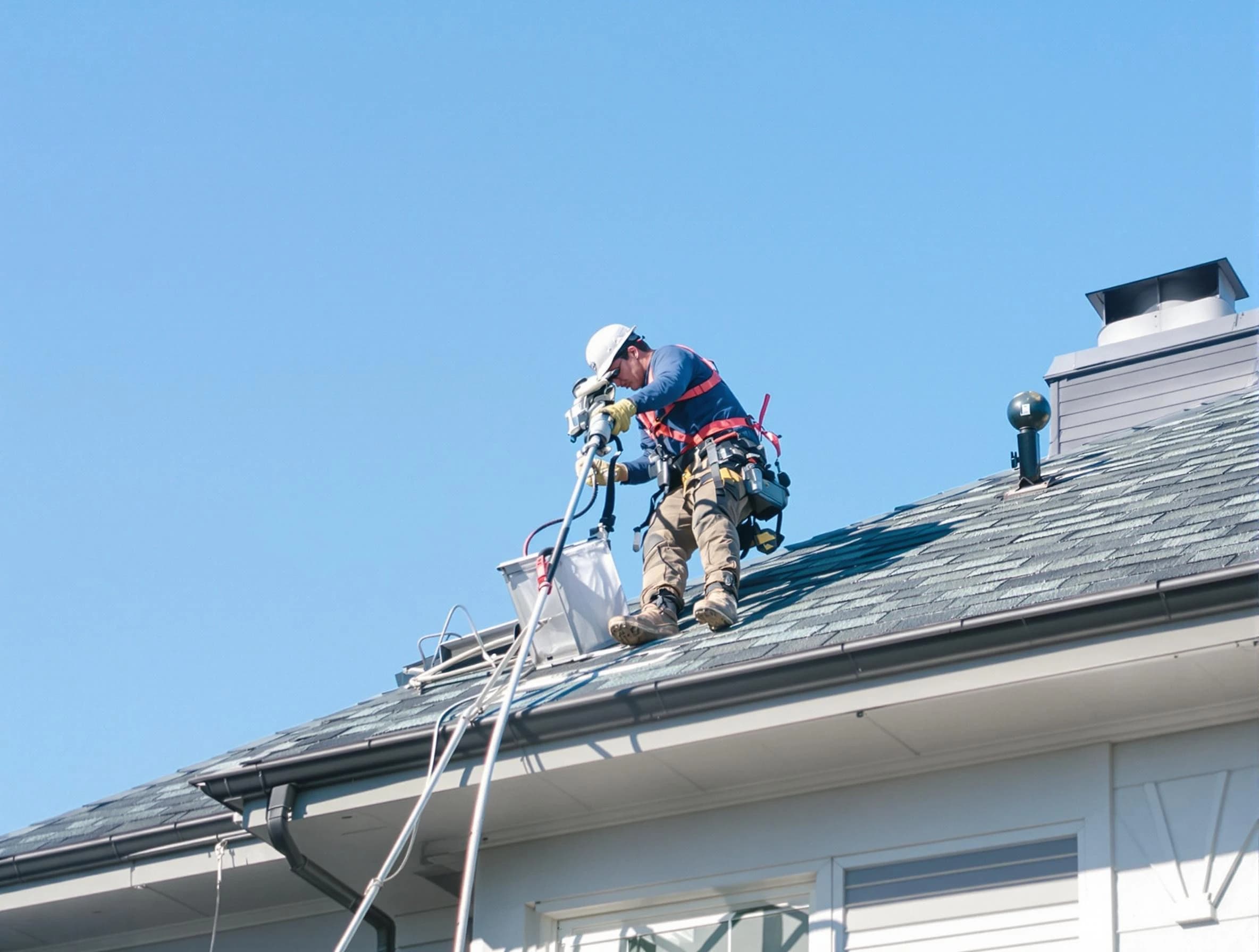 Vineyard Dryer Vent Cleaning certified technician cleaning a roof-mounted dryer vent system in Vineyard